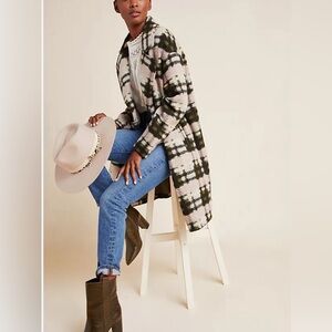 Eva Franco Plaid Trench Coat in Black, White, and Green